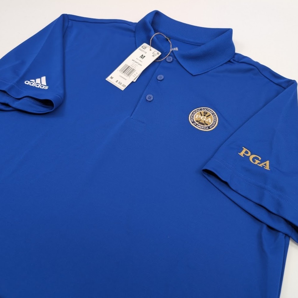 Adidas x PGA Tour Adi Performance Golf Polo Shirt Mens Medium Blue Embroidered